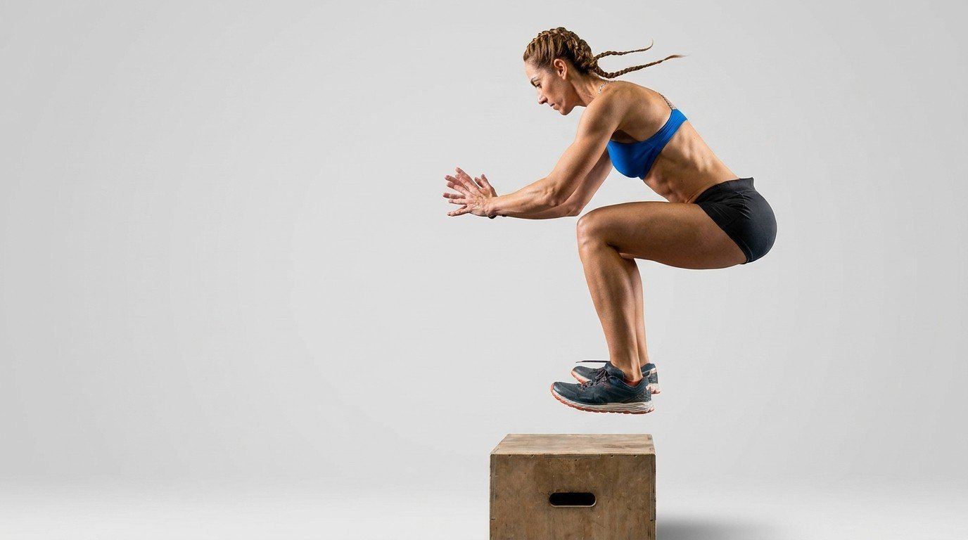 Athlete performing box jumps and power cleans to improve wrestling explosiveness and speed.