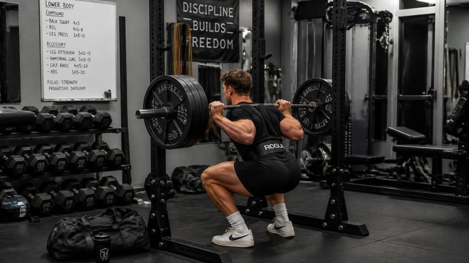 Athlete performing compound lifts as part of a structured powerbuilding workout.