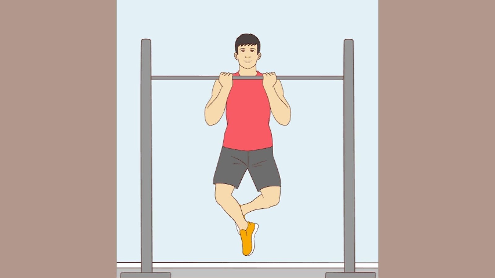 Man doing pull ups.</strong>Pull your body up to a bar using your back and arms, controlling the movement on the way down too. 