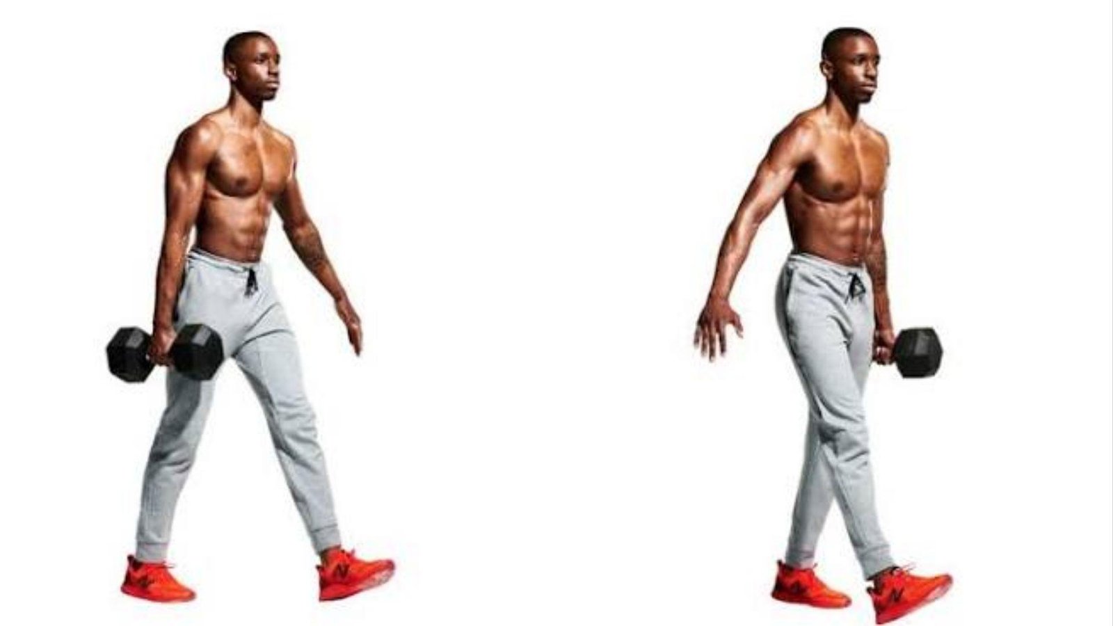 Man carrying heavy dumbbells.