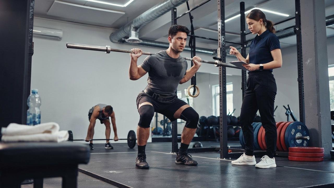Athlete performing a squat with proper lifting technique.