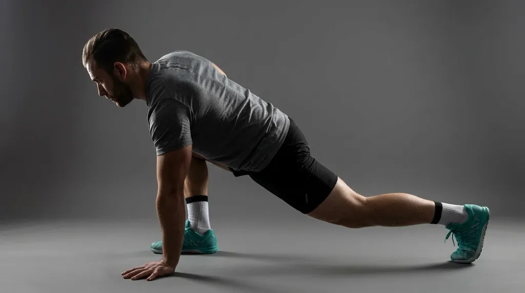 Wrestler performing hip mobility drills and dynamic stretches before training.