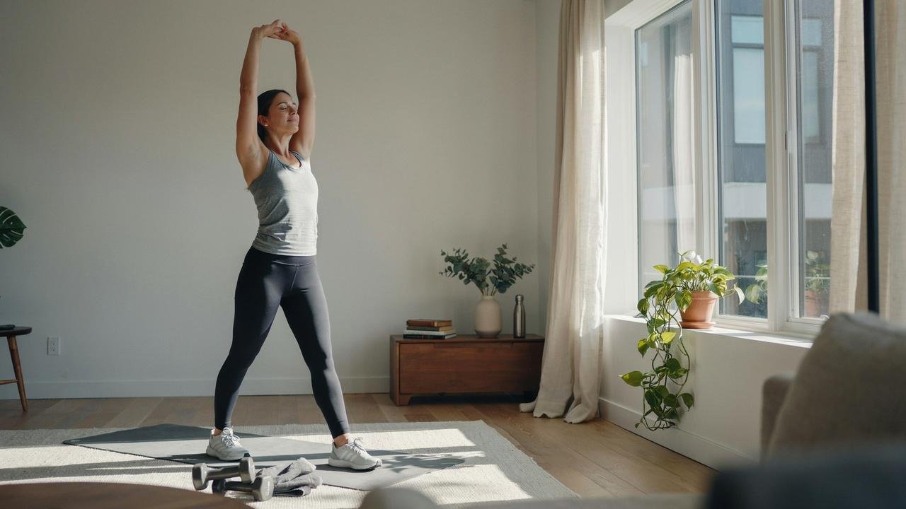 Person enjoying the benefits of a consistent home exercise program.