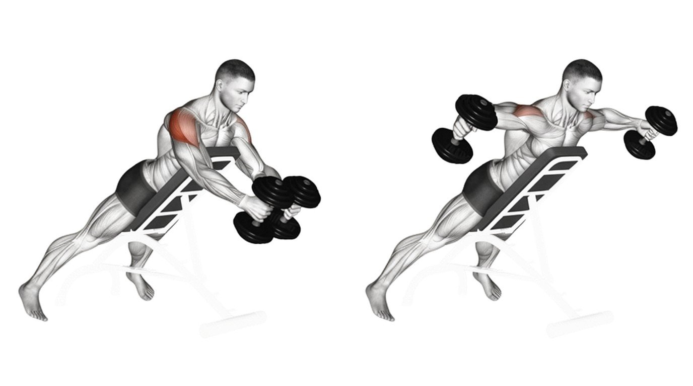 Athlete performing a dumbbell reverse fly to strengthen the upper back and rear shoulders.