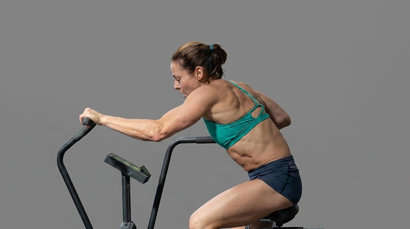 Athlete performing high-intensity intervals on an Assault Bike to build endurance.