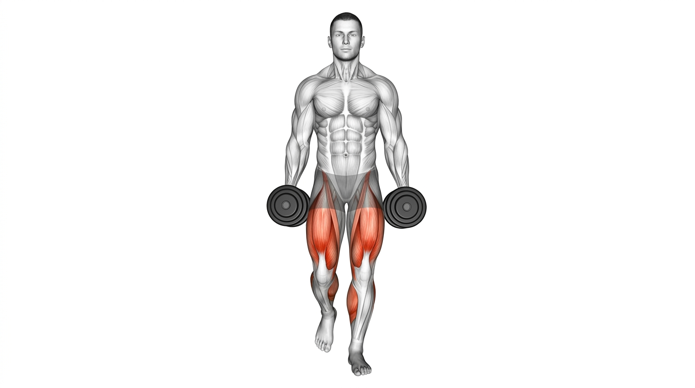 Athlete walking with kettlebells at the sides while maintaining upright posture and a braced core.