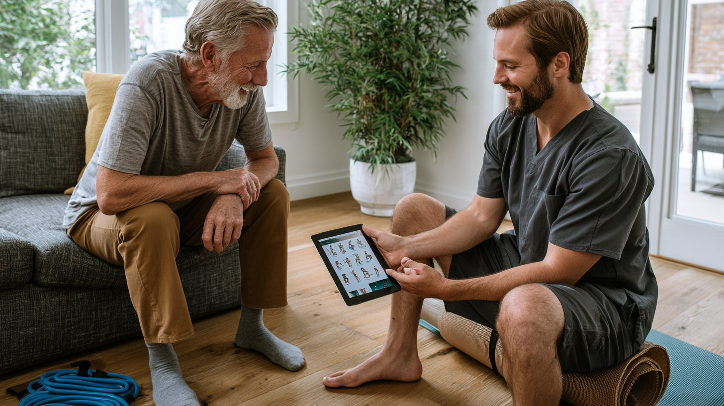 Physical therapist explaining a personalized home exercise program to a patient.