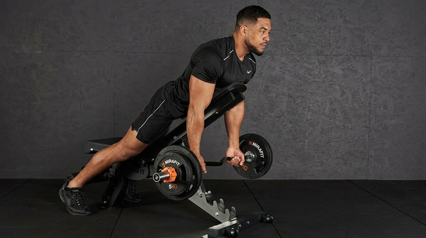 Man performing spider curls to train short head biceps.
