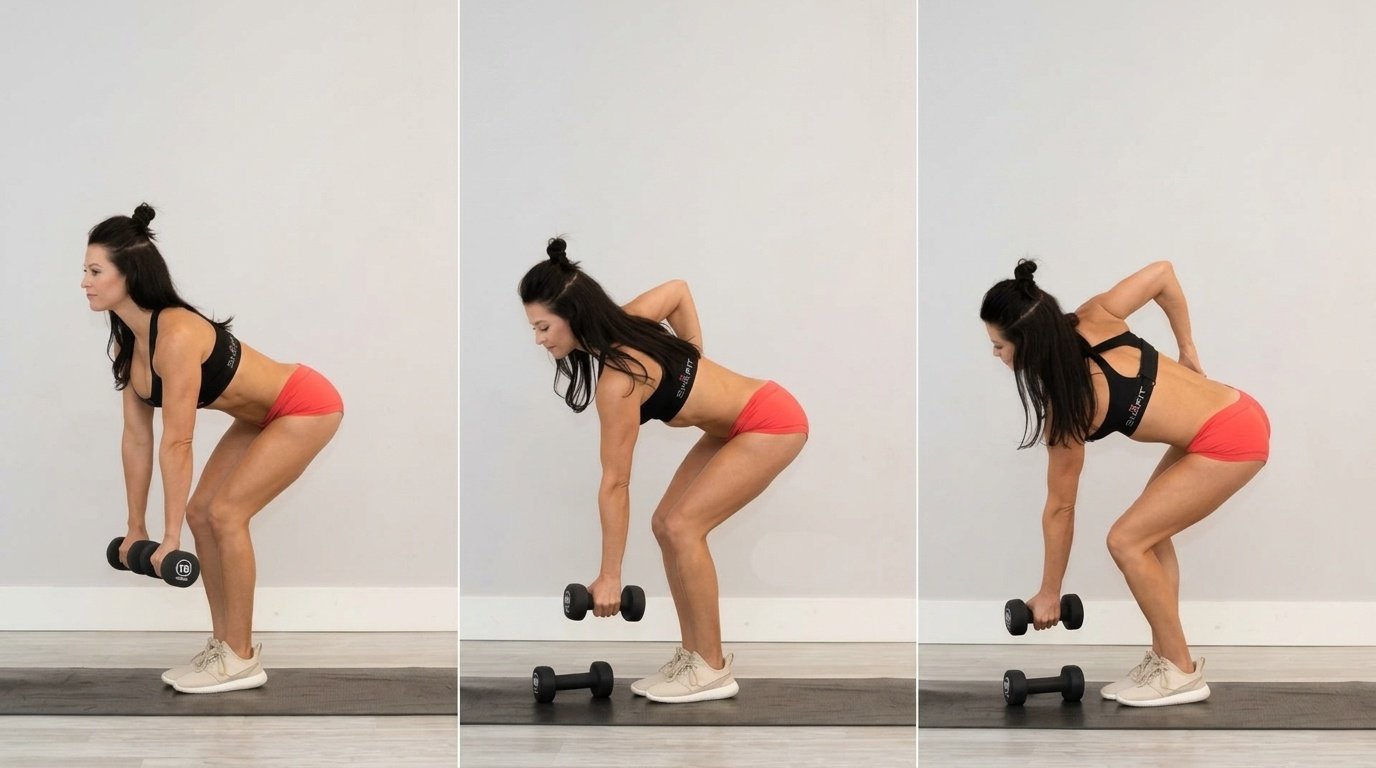 Athlete performing a variety of dumbbell back exercises to build strength and muscle.