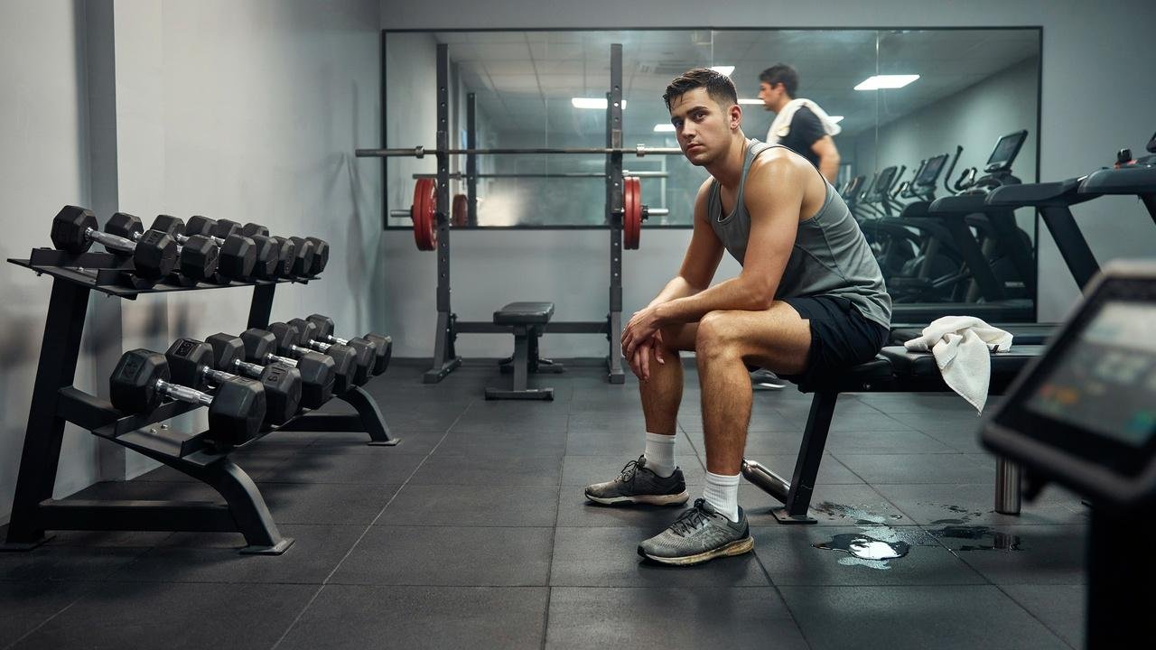 Person lacking motivation to start a workout.