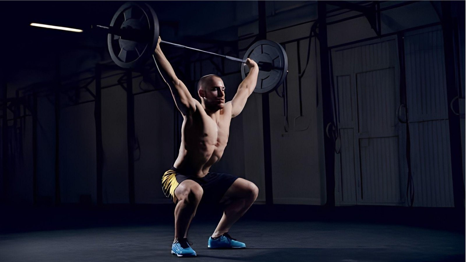 Athlete performing overhead squat with barbell for baseball strength